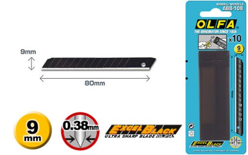 Лезвия 9 мм OLFA OL-ASBB-10 EXCEL BLACK сегментированное, 9х80х0,38мм, 10шт  картинка